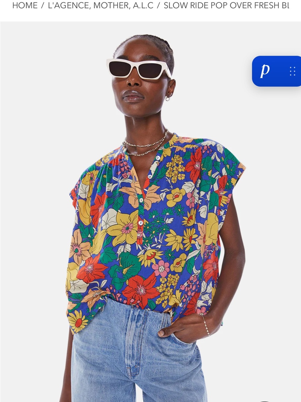 Mother Floral Slow Ride Pop Over Blouse M